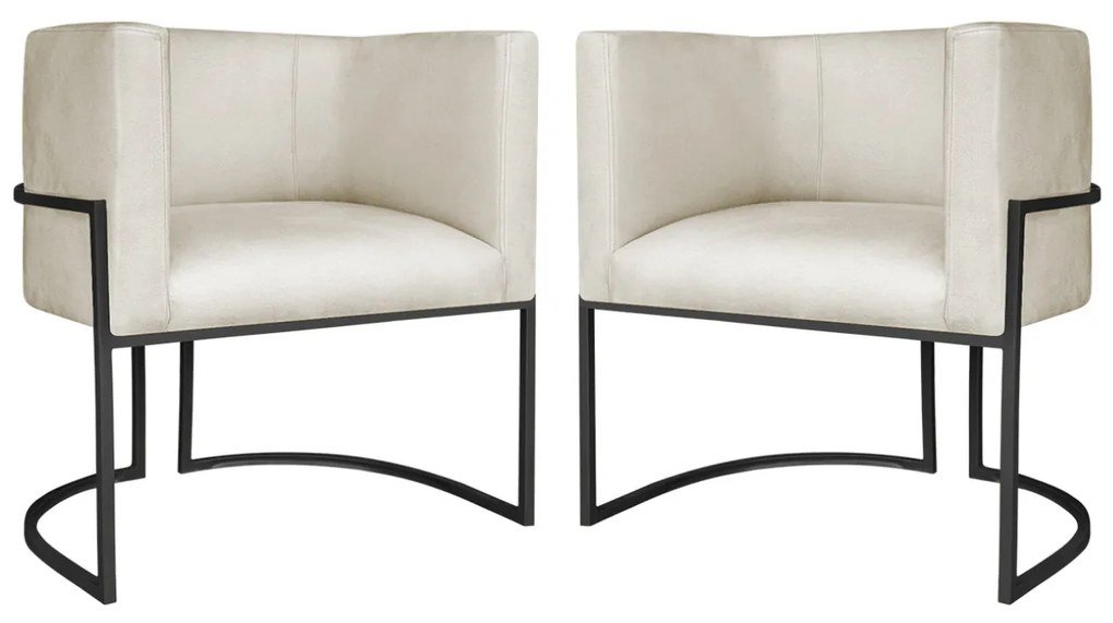 Kit 2 Poltronas Dália Luxo Moderna Estofada Design Sofisticado com Base de Ferro Preto Linho