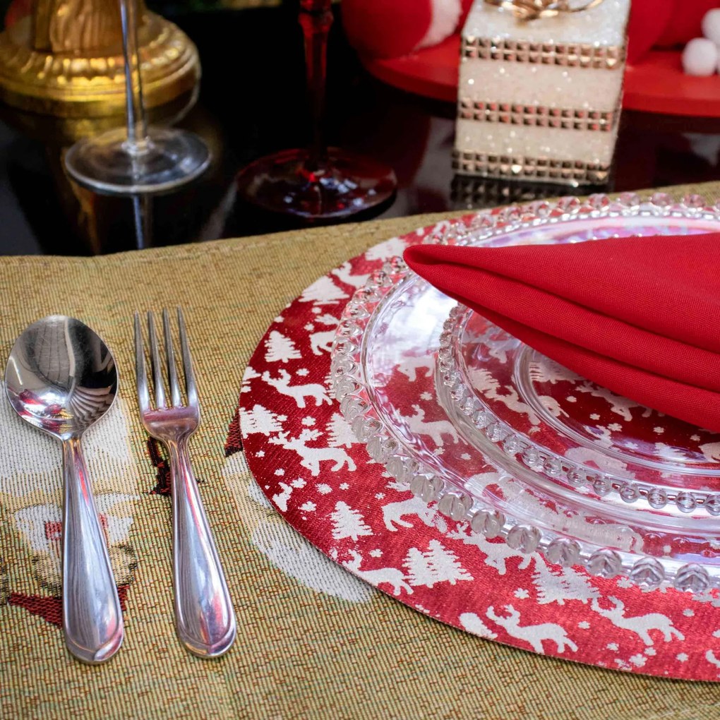 Jogo Americano Redondo de Natal 1 Unidade Tecido 33cm Estampa Renas F04 - D'Rossi