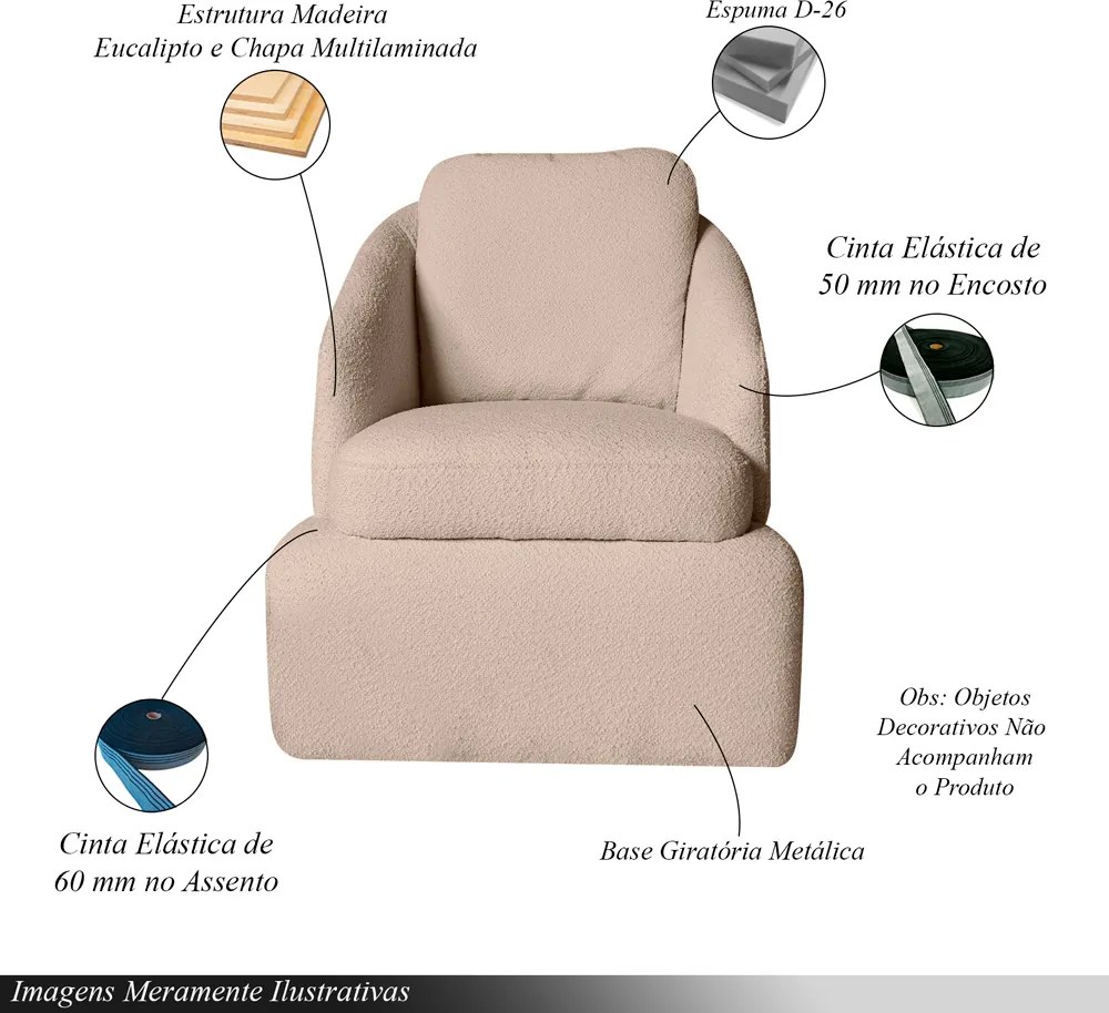 Kit 2 Poltronas Design Sala de Estar Califa Encosto Almofadado Bouclê Bege G92 - Gran Belo