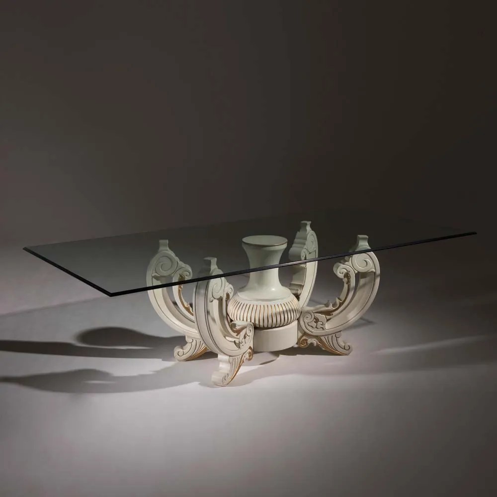 Mesa de Jantar Bella Tampo Vidro Madeira Maciça Design Clássico Avi Móveis