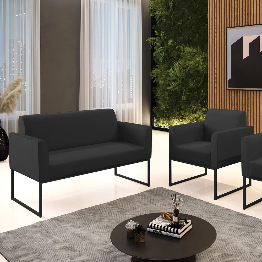 Sofá Namoradeira com Poltrona Base Industrial Preto Marisa Corino D03 - D'Rossi - Preto