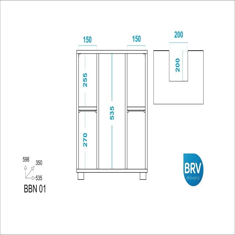 Balcão Para Banheiro 1 Porta 1 Prateleira Bbn 01 - Branco