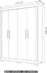 Guarda Roupa Solteiro 154cm Com 4 Portas Brasid Freijó/Off C01 - Mpoze