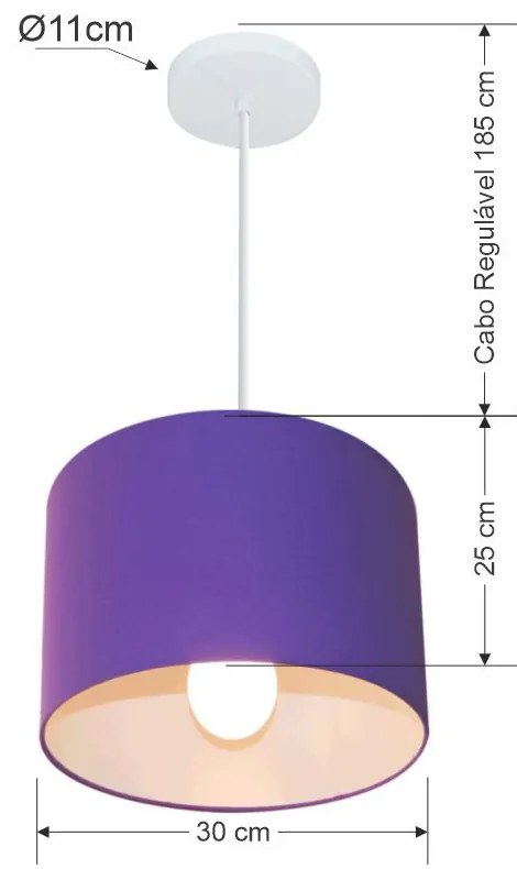 Lustre Pendente Cilíndrico Md-4113 Cúpula em Tecido 30x25cm Roxo - Bivolt