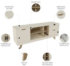 Rack Tv 65 Pol 160cm com 1 Porta Jaina Off White/Carvalho A09 - Mpozen