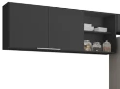 Armário de Cozinha Com Tampo CP03 220cm Pérola Preto Z34      - Mpozen