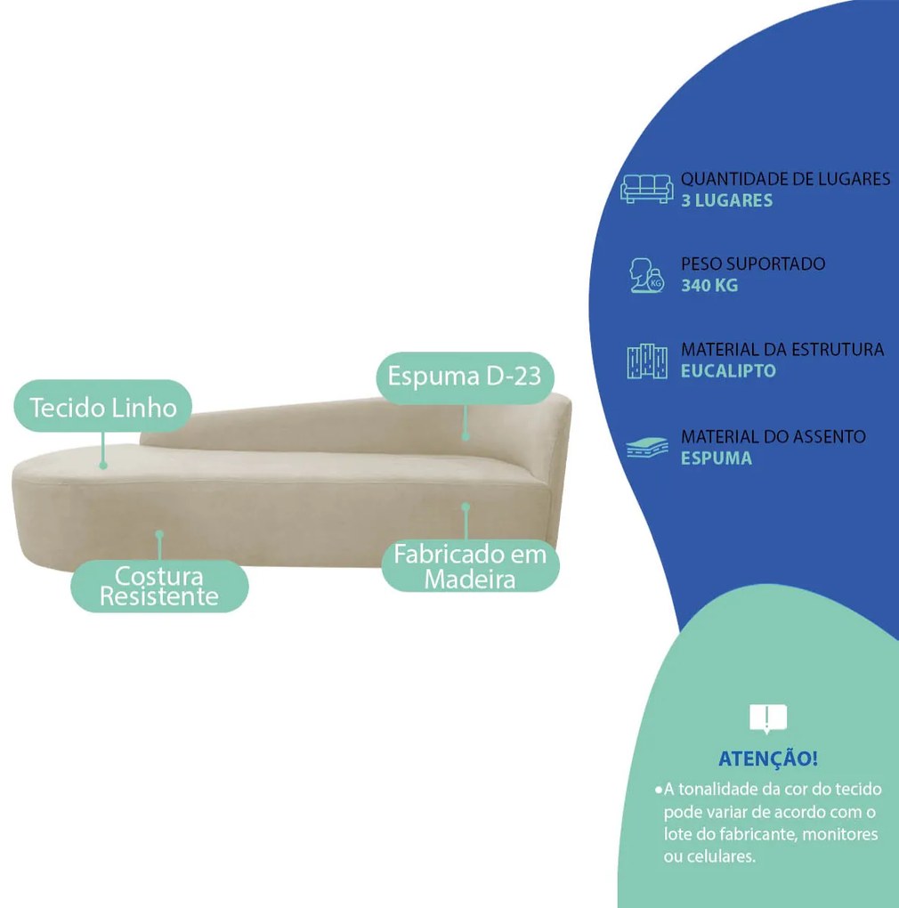 Kit Sofá Curvo França 220cm L.E e 2 Poltronas Luiza Max Conforto, Elegância e Design Moderno Linho