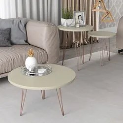 Conjunto Mesas de Centro Redondas Evolution Base Aço Off White - Patri