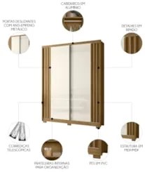 Guarda Roupa Solteiro 175cm 2 Portas Florença Z17 Freijó/Off - Mpozena