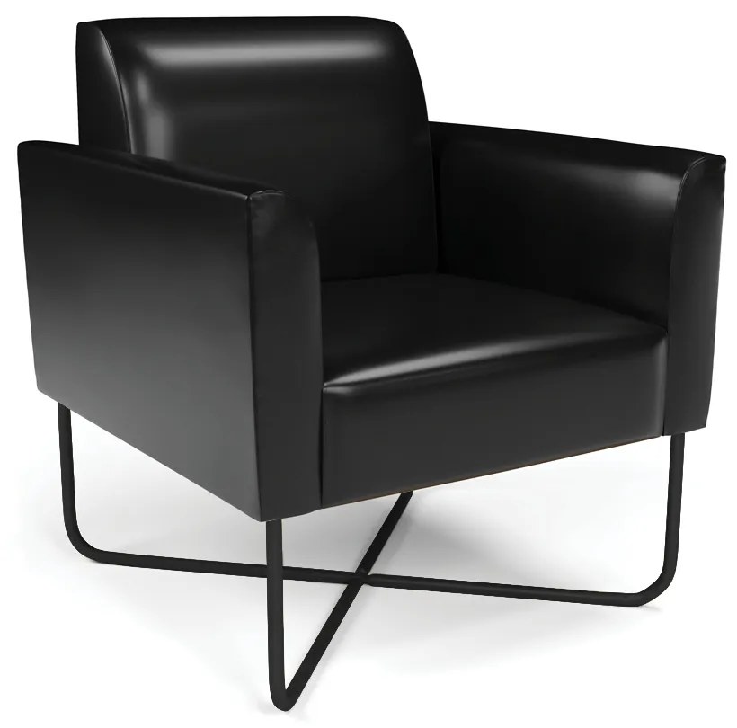 Poltrona Sala Decorativa Marisa Base Aço Industrial X Preto Sintético PU D03 - D'Rossi - Preto