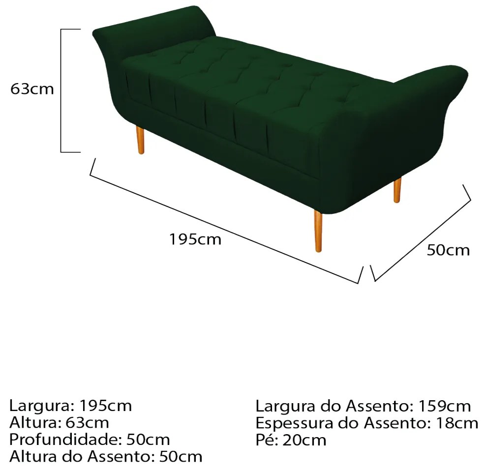 Recamier Estofado Ari 195 cm King Size Suede Verde - ADJ Decor