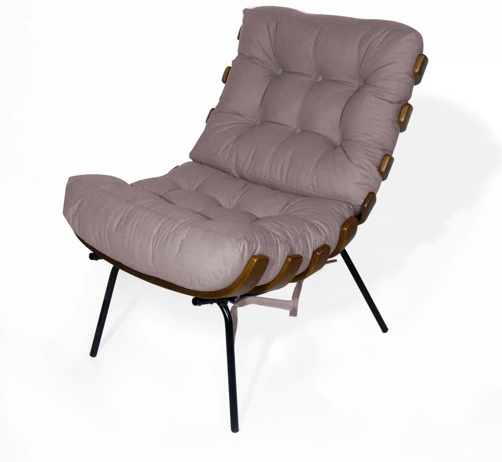 Kit 2 Poltronas Decorativa Costela Com Puff Costela Suede Crepe