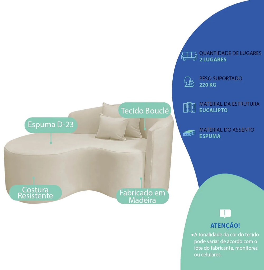 Kit Recamier Curvo Sala de Estar Inglaterra 150cm Lado Esquerdo e Poltrona Orgânica Luxo Amore Bouclé