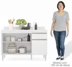 Armário Aéreo Virgínia e Balcão com Tampo 120cm Arizona Branco - Lumil