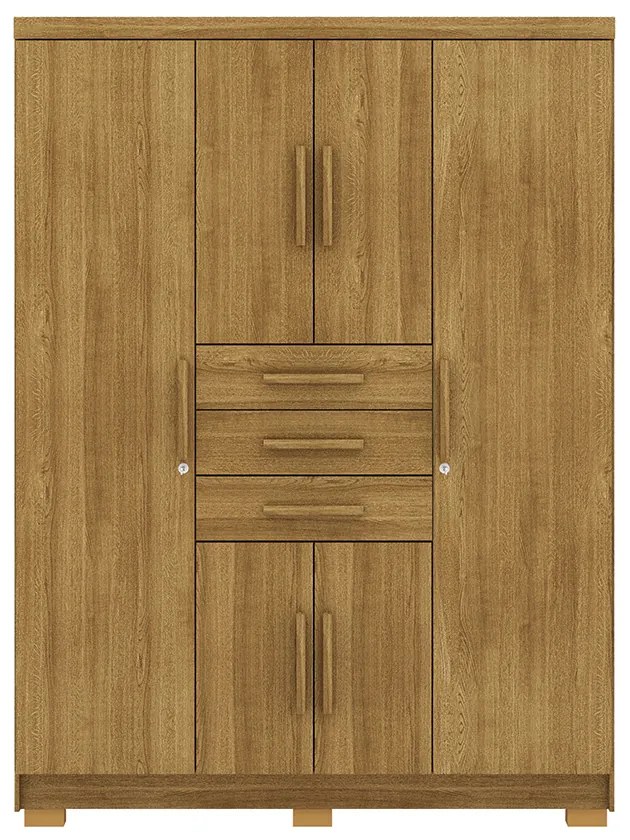 Guarda Roupa Casal Belga 6 Portas de Bater 3 Gavetas com Cabideiros Nature G98 - Gran Belo