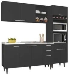 Armário de Cozinha CP02 Com Pia 150cm Pérola Z34 Preto - Mpozenat