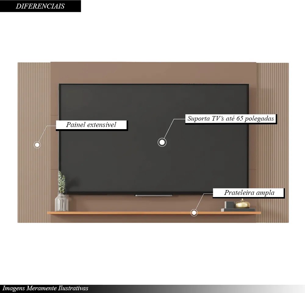 Painel Extensível 180cm Átomo TV até 65 Polegadas Prateleira Sued/Freijo G11-  Gran Belo