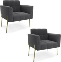 Poltrona Para Sala Pé Metal Dourado Kit 2 Ana Bouclé Grafite - Ibiza