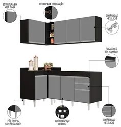 Armário de Cozinha Modulado de Canto Direito 4 Peças CP37 Balcão sem T