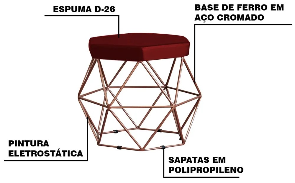 Kit 2 Puff Decorativo Base Bronze Elsa Suede Bordô G41 - Gran Belo