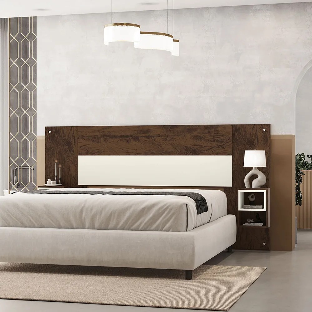 Cabeceira Casal Extensível Cama Box 236-176cm Cibely V01 - D'Rossi - Imbuia e Champanhe