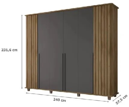Guarda Roupa Ripado França 6 Portas Cinamomo/Grafite – RV Móveis