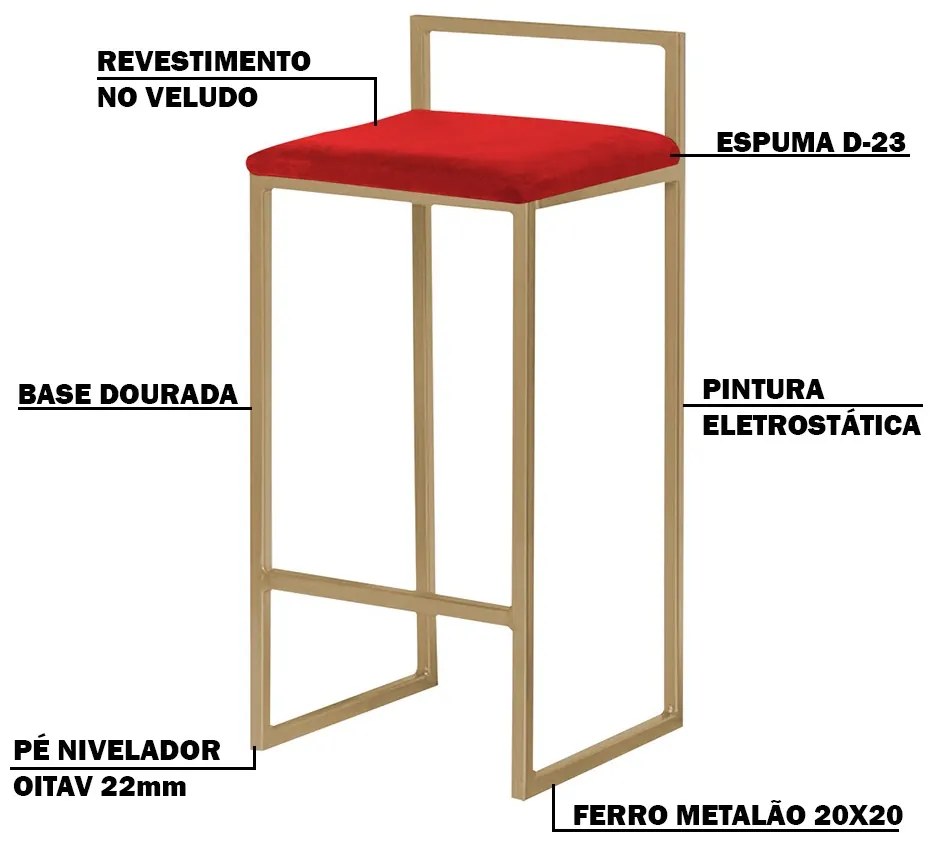Banqueta Decorativa Jasmine Base Gold Veludo Vermelho G41 - Gran Belo
