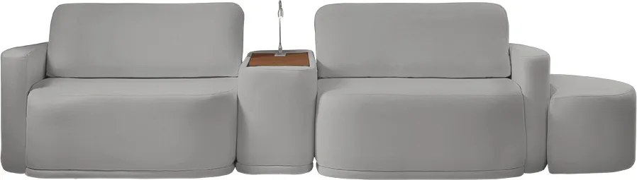 Sofá Sala Modulado 299cm com Puff Console USB Luminária Brumma Bouclê K01 - D'Rossi - Cinza