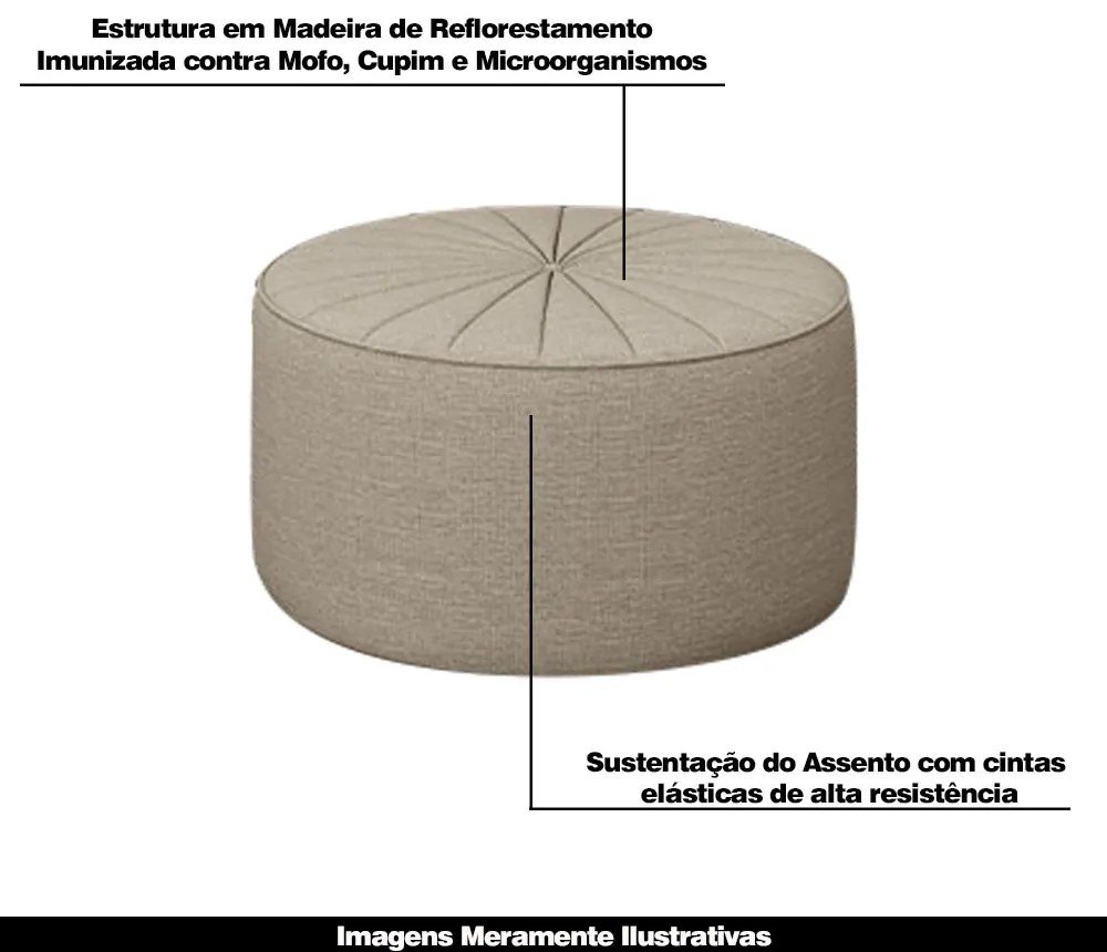 Conjunto Decorativo Sofá 240cm e Poltrona Clarke com Puff Round Linho Bege G45 - Gran Belo