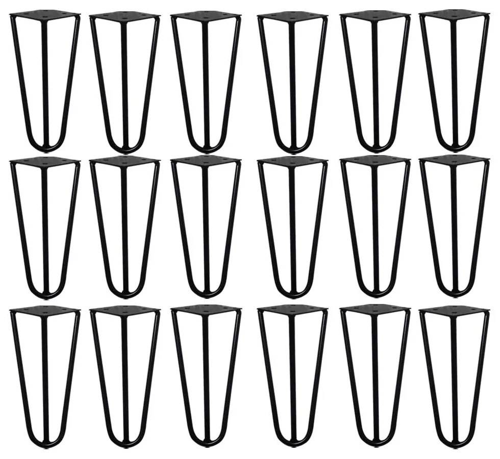 Kit 18 Pés de Metal 15 CM Hairpin Legs Mesas de Centro Puffs Preto G41