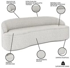 Sofá 2 Lugares para Sala de Estar Living 150cm Theo D06 Bouclê Creme -