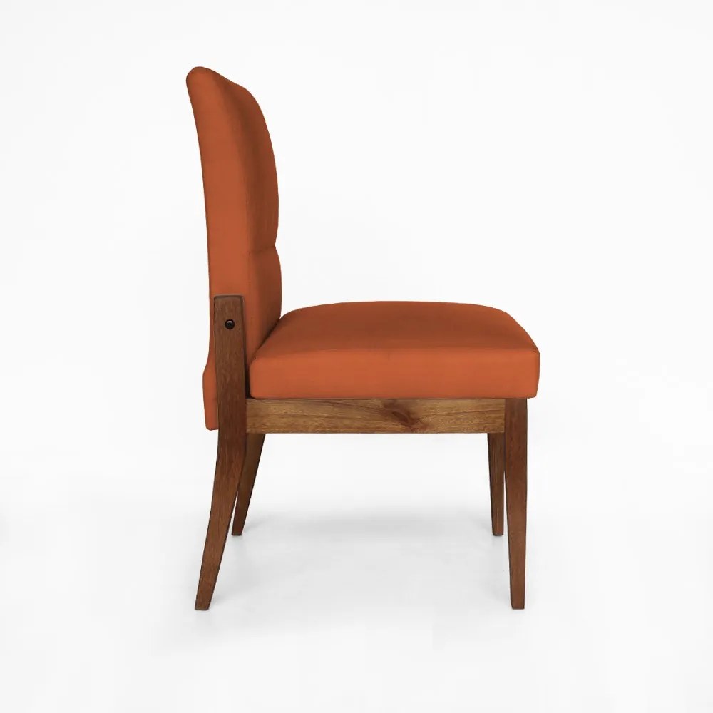 Cadeira De Jantar Aurora Base Madeira Maciça Estofada Suede Telha