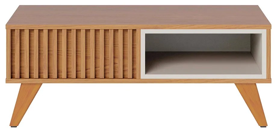 Mesa de Centro Decorativo Pés em Madeira Maciça MDP/MDF Vera 90cm Freijó/Off White G73 - Gran Belo