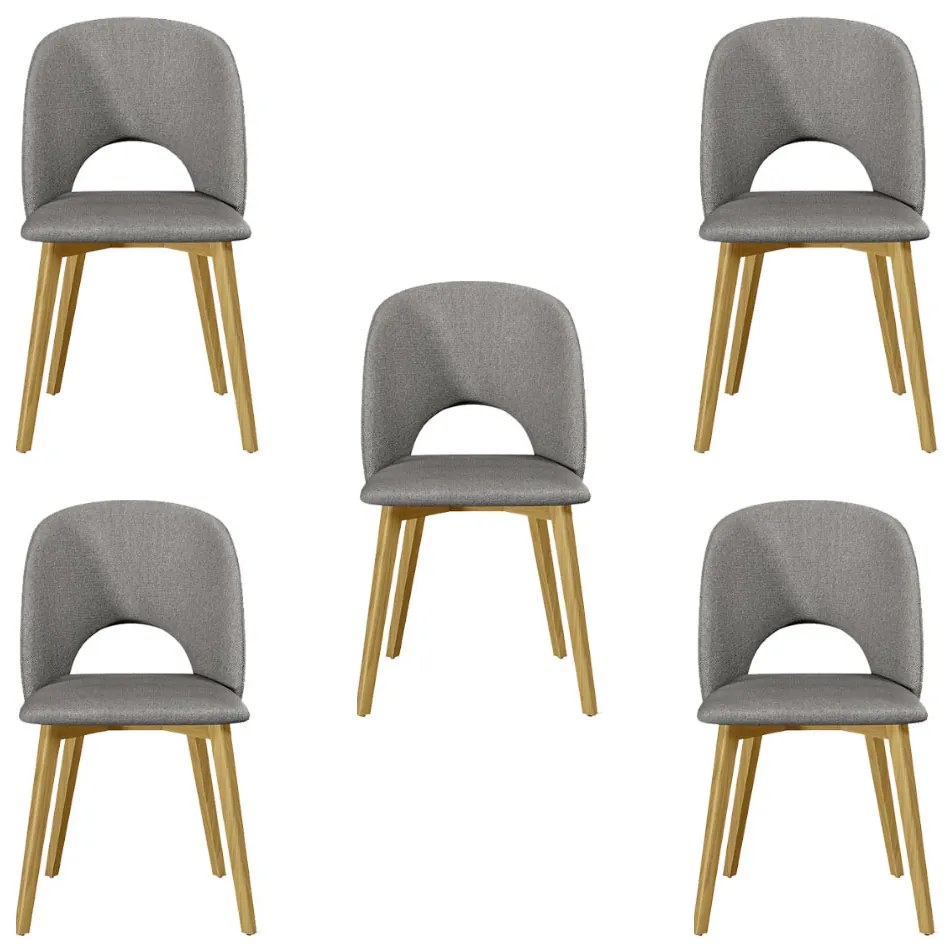 Kit 5 Cadeiras Decorativas Sala de Jantar Madeira Maciça Hadassa Linho Cinza/Freijó G13 - Gran Belo