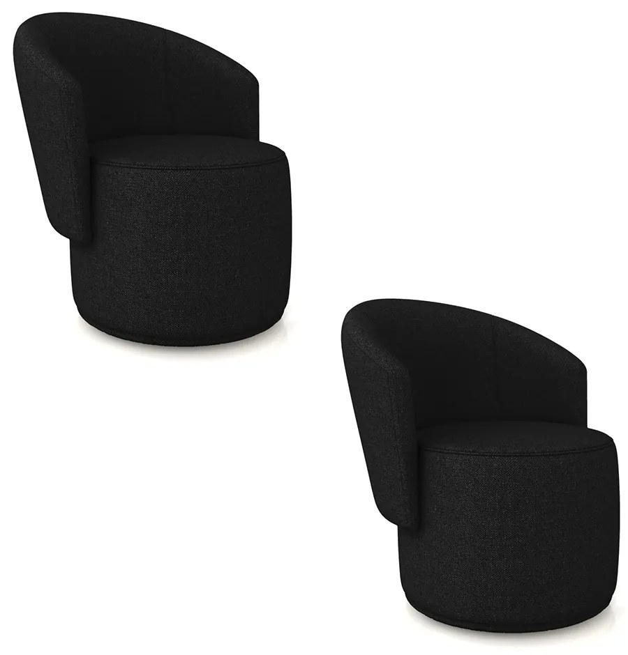 Poltrona Decorativa Orgânica Fixa para Sala kit 2 Malu Linho M11 - D'Rossi - Preto