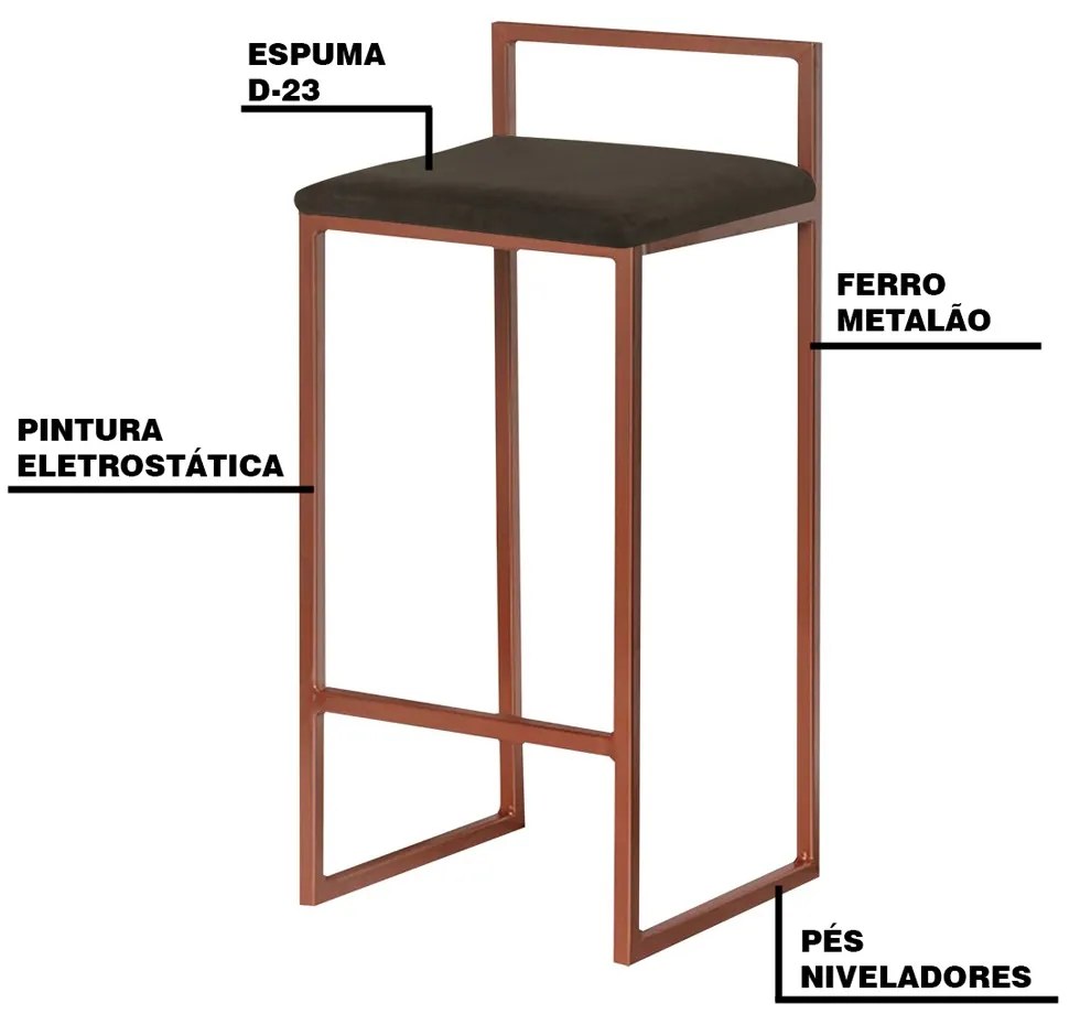 Banqueta Decorativa Selena Base Bronze Suede Marrom G41 - Gran Belo