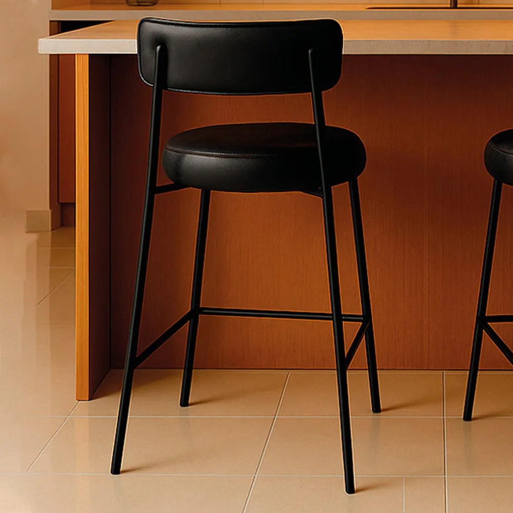 Banqueta Cozinha Alta com Encosto Industrial Preto Londres PU D03 - D'Rossi - Preto