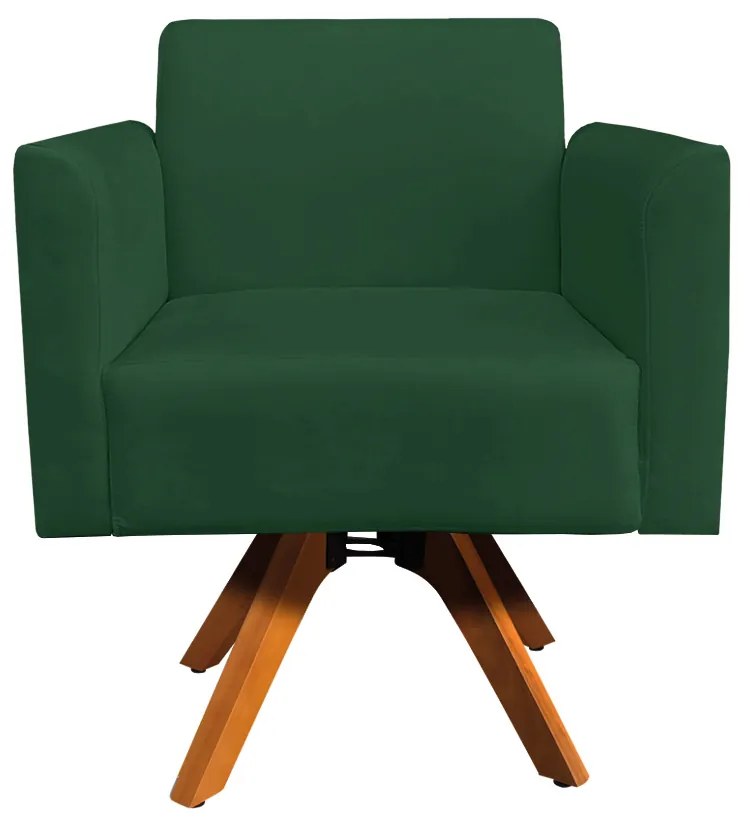 Kit 02 Poltronas Giratória Marisa Suede Verde Base Madeira MM30
