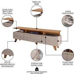 Rack Bancada Para TV 70 Pol 200cm 3 Portas Amago H01 Off White/Cinamom