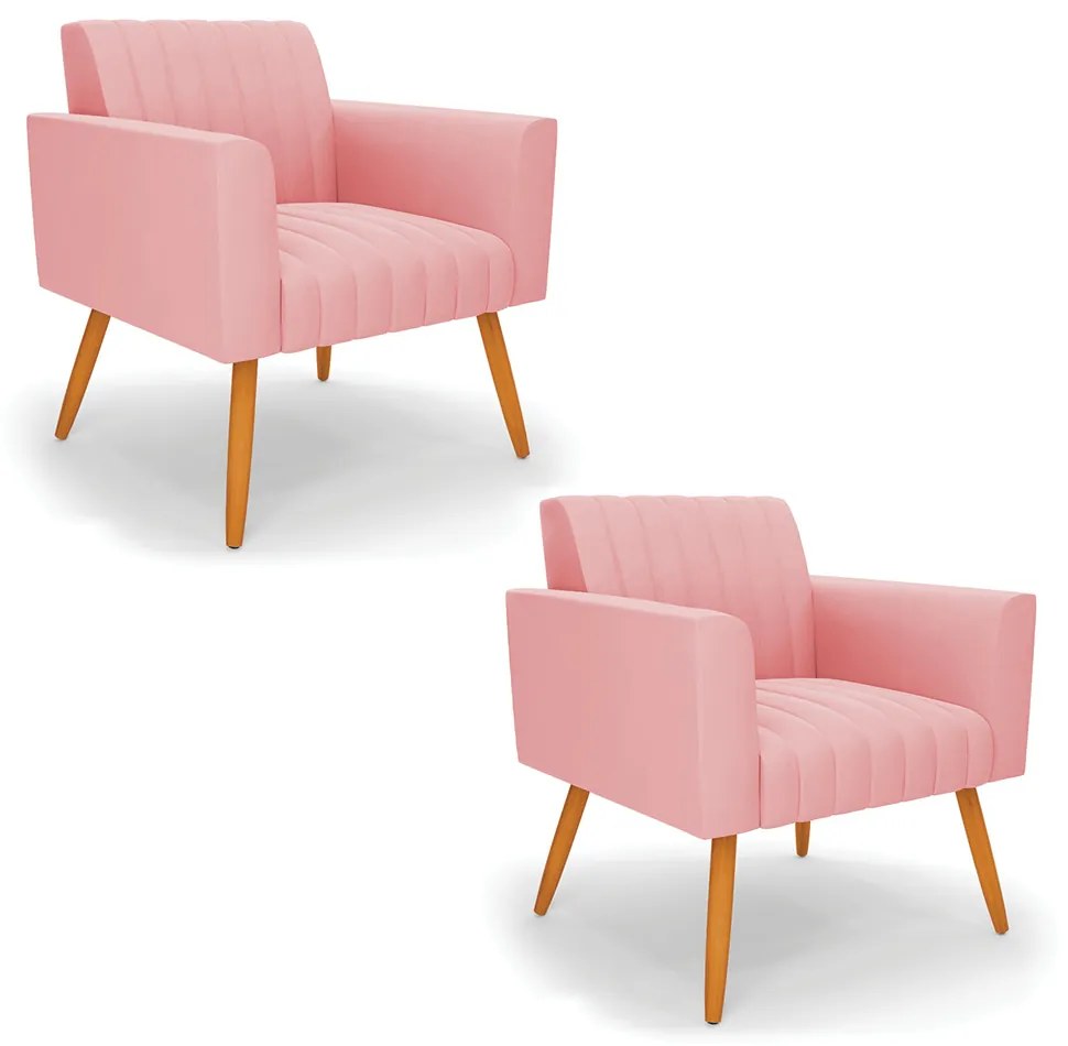 Kit 2 Poltronas Viena Gomada Suede Pés Palito Castanho D03 - D'Rossi - Rose