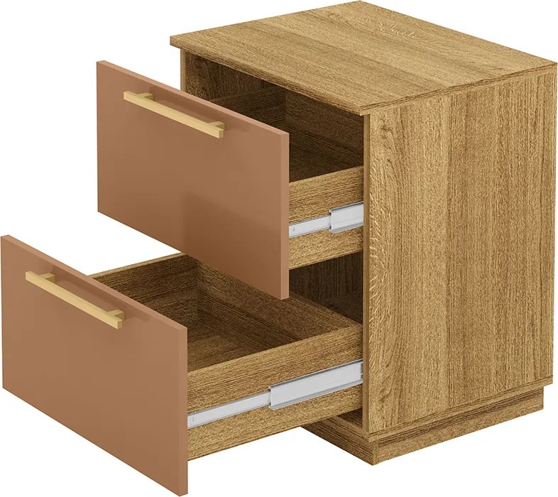 Mesa Cabeceira Quarto 50cm com 2 Gavetas Magna V01 - D'Rossi - Naturale e Camarim