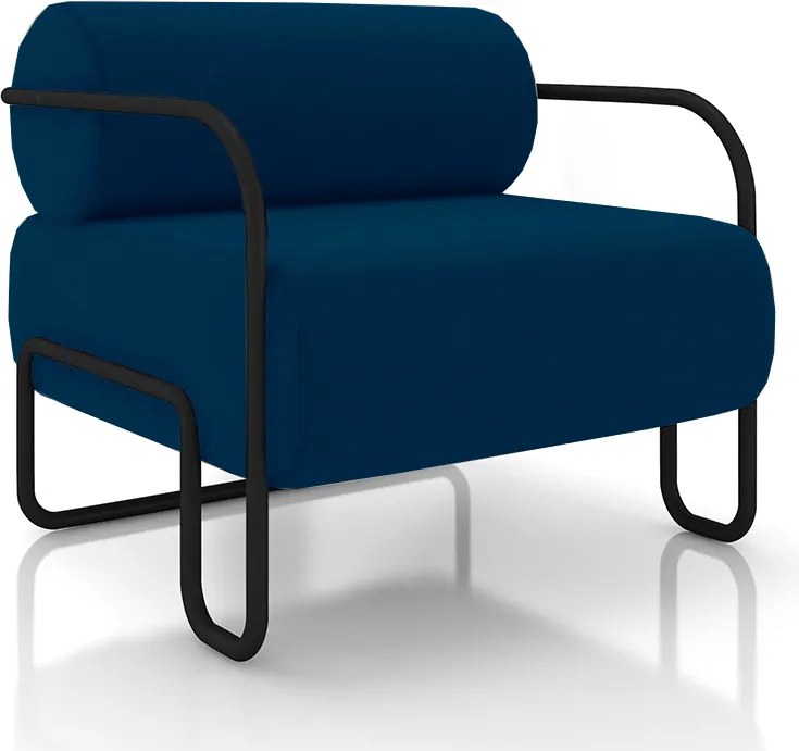 Poltrona Decorativa Sala de Estar Polatsk Base Industrial de Ferro Veludo Azul G33 - Gran Belo