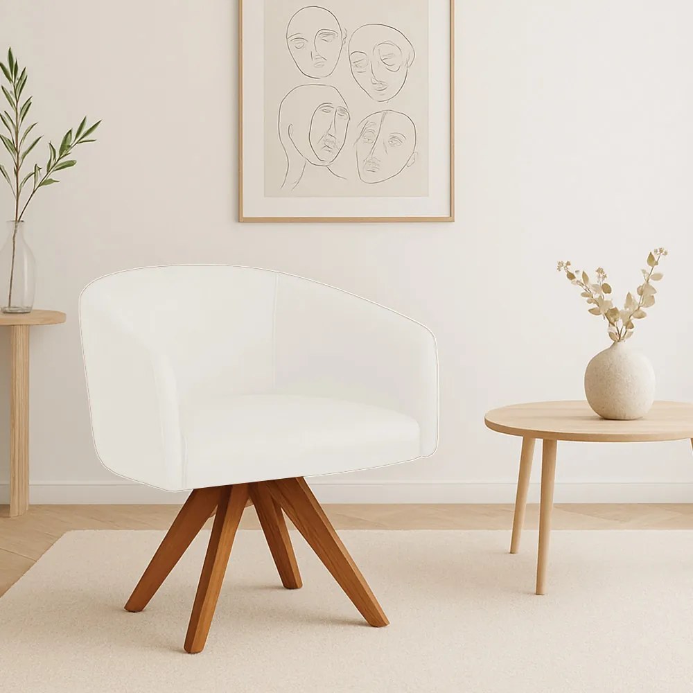 Poltrona Sala Base Giratória Madeira Arielle Sintético Pu Branco D03 - D'Rossi