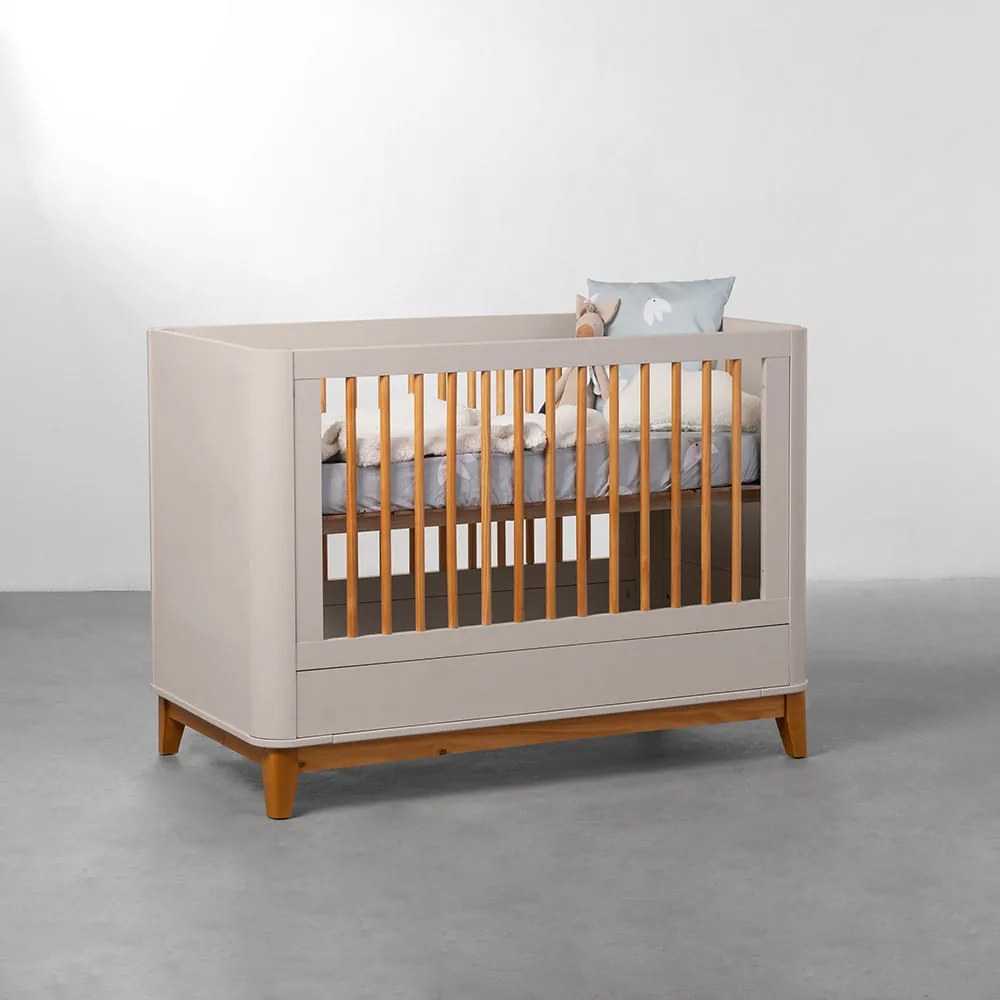 Berço Mini Cama Boom Plus 2 em 1 Square - Areia Fosco - Berço Mini Cama Boom Plus Square - Areia Fosco