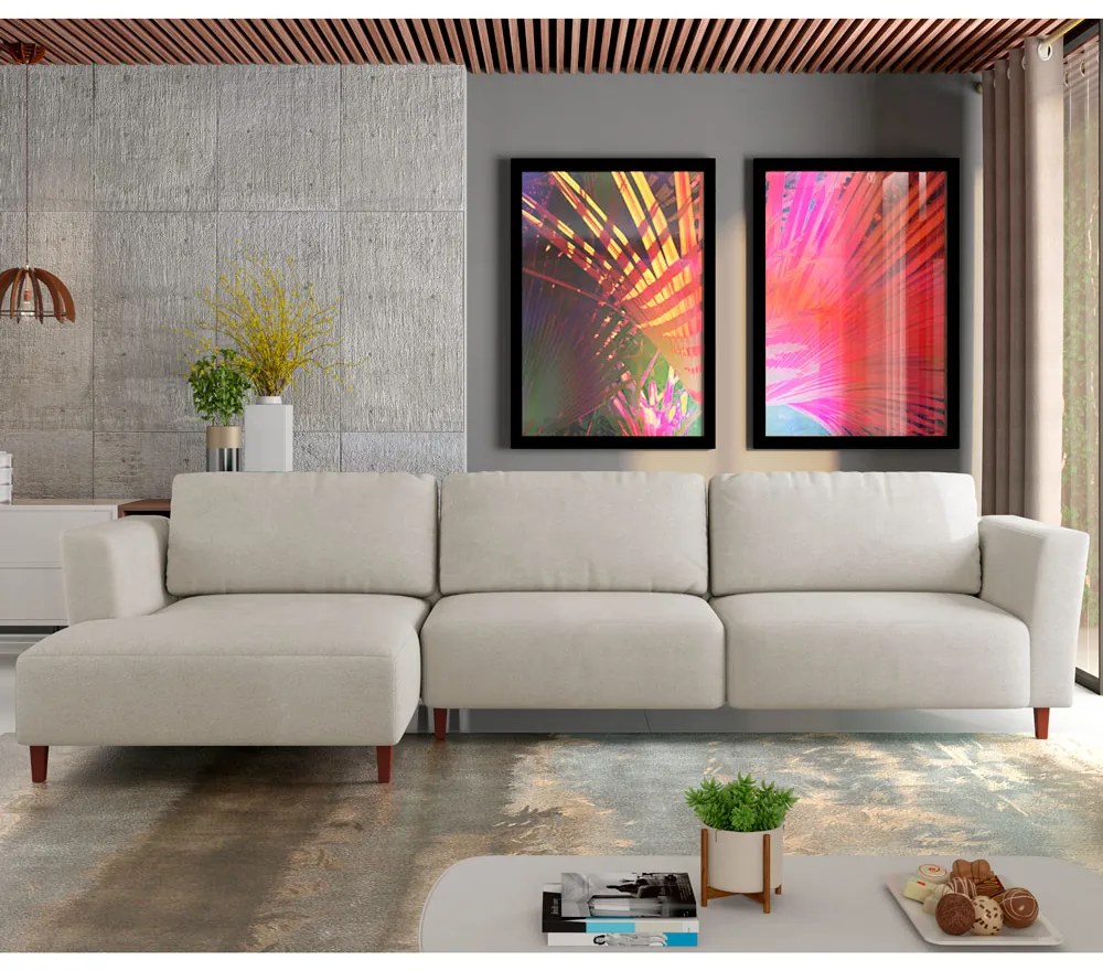 Sofá 330cm com Chaise Esquerda Franz Suede Bege G52 - Gran Belo