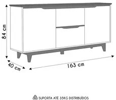 Buffet Aparador para Sala de Jantar 163cm Flow Off/Freijó - EJ Móveis