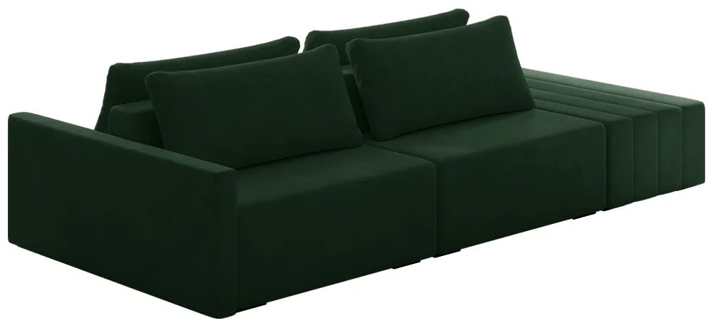 Sofá Ilha Modulado Milos 252cm Puff Lateral Veludo Verde G33 - Gran Belo