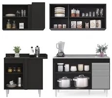 Armário de Cozinha Modulado de Canto Direito 4 Peças CP39 com Pia Inox