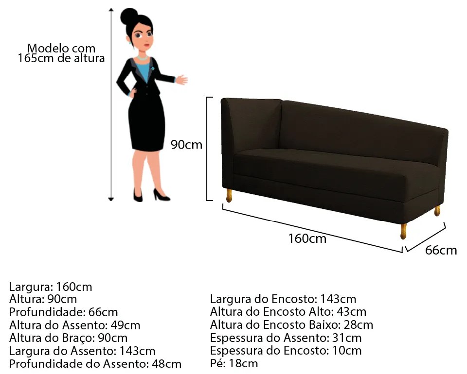 Recamier Valéria 160cm Lado Direito Corano Marrom - ADJ Decor