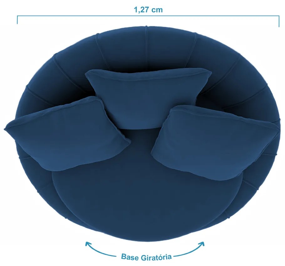 Poltrona Decorativa Redonda Giratória Glória Veludo Azul - Sheep Estofados - Azul escuro